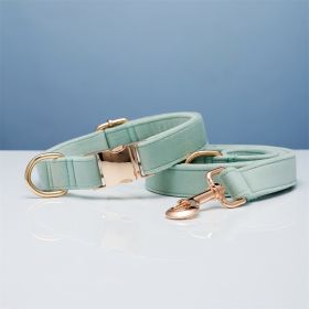 Multiple Colour Velvet Personalise Dog Collar Leash Set With Bow (Option: Cyan set-S)