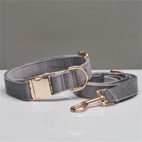Multiple Colour Velvet Personalise Dog Collar Leash Set With Bow (Option: Grey set-XS)