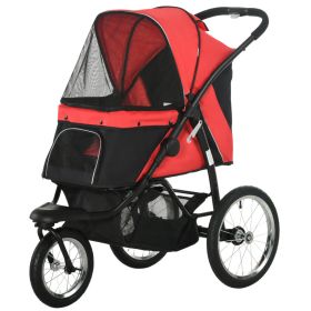 3 Wheels Pet Stroller for Small Dogs and Medium Dogs with Adjustable Canopy, Safety Tether, Storage Basket, Red (Option: Red-830x440x385 mm)