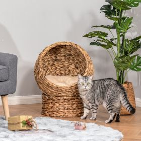 Handwoven Elevated Cat Bed with Soft Cushion & Egg Chair Shape (Option: Brown-510x510x430 mm)