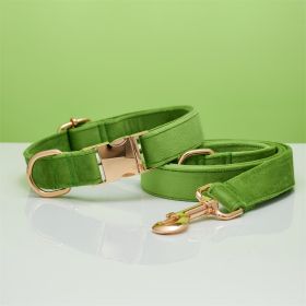 Multiple Colour Velvet Personalise Dog Collar Leash Set With Bow (Option: Green set-L)