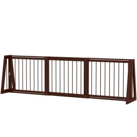 28"-75" Freestanding Wooden Pet Gate with Support Feet & Non-Slip Mats for Indoor, Stairway, Doorway, Brown (Option: Brown-755x625x125 mm)