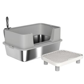 Stainless Steel Litter Box with High Sides, Metal Cat Litter Box with Scoop, Pedal, Anti-Urine Leakage, Non-Sticky (Option: Gray-620x420x210 mm)