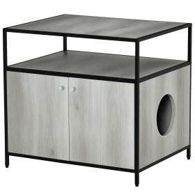 Wooden Cat Litter Box Enclosure, Hidden Kitten Washroom, Indoor End Table with Magnetic Doors & Storage Shelves, Gray (Option: Grey-780x655x160 mm)
