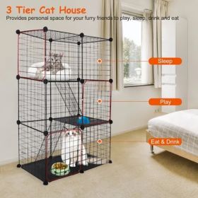 3 Tier Cat Playpen Cage Metal Indoor Cat House Detachable Kitten House with 3 Doors 2 Ladders Large Cat Exercise Place for 1-2 Cats Black (Option: As pic)
