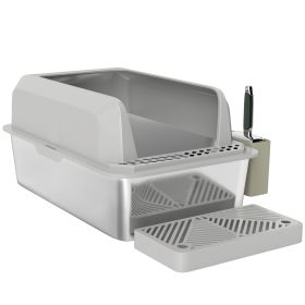 Stainless Steel Litter Box with Metal Scoop & Scoop Holder, High Sided, Anti-Urine Leakage, Non-Sticky (Option: Light Gray-650x210x450 mm)