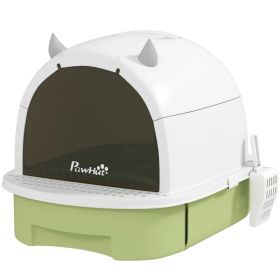 Covered Cat Litter Box with Lid, Scoop, Deodorizing Bags for Odor Control, Privacy, Easy to Clean, Green (Option: Green White Black)
