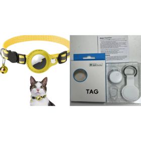 Reflective Collar Waterproof Holder Case For Airtag Air Tag Airtags Protective Cover Cat Dog Kitten Puppy Nylon Collar (Color: Yellow set1)
