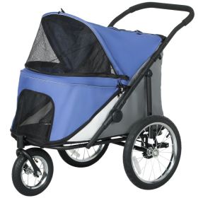 3 Wheels Dog Stroller w/ One-Hand Fold, Rubber Wheels, Storage Bag, Soft Cushion, for Small & Medium Dogs, Blue (Option: Blue-880x270x565 mm)