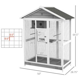 PawHut 64.5 Wooden Bird Cage Aviary, Flight Cage With 4 Perches, Nest And Slide-Out Tray For Indoor Outdoor, Gray (Option: Pure White)