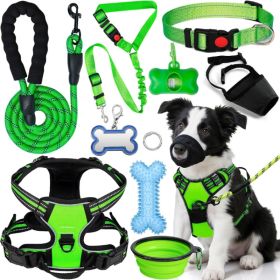 Dog Harness Collar And Leash Set - Dog Halter Harnesses Fits Small Medium Dogs Green-M (Option: Green)