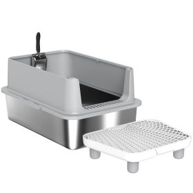 Extra Large Stainless Steel Cat Litter Box with Scoop & Pad, Anti-Urine Leakage, Easy Cleaning, Non-Sticky (Option: Gray-620x420x210 mm)