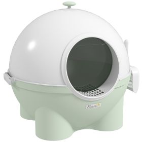 Hooded Cat Litter Box, Large Kitty Litter Pan with Lid, Scoop, Leaking Sand Pedal, Top Handle, Light Green (Option: Green-540x550x300 mm)