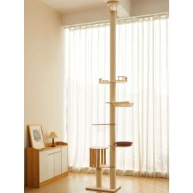 Modern Plain Waterproof Freestanding Cat Tree - 5-Tier, 102-118 In Adjustable Ceiling-to-Floor, Hemp Scratching Post, Chew Resistant Activity Cen (Option: 7015WH)