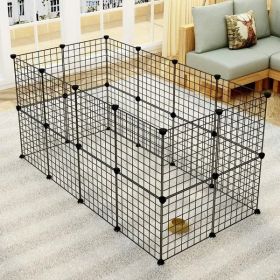 Pet Playpen, Small Animal Cage Indoor Portable Metal Wire Yard Fence For Small Animals, Guinea Pigs, Rabbits Kennel Crate Fence Tent Black 24pcs (Option: Black)