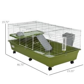 47 Small Animal Cage Chinchilla Guinea Pig Hutch Pet House With Platform Ramp, Food Dish, Wheels, & Water Bottle (Option: Green)