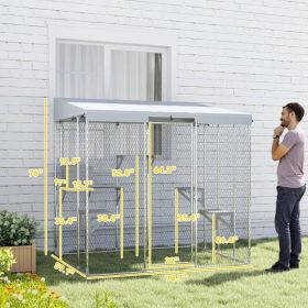 Galvanized Steel Large Catio With Waterproof Canopy, Sleeping Box, Jumping Platforms, For 1-3 Kittens, Silver (Option: Silver)