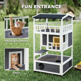 Wooden Cat Hous Cat Trees Cat Climbing Tower (Option: Grey)