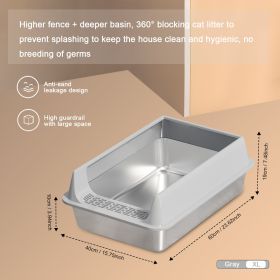 Oversized Stainless Steel Litter Box, Semi-enclosed Splash-proof And Leak-proof Design, Removable Lid, Suitable For Big Cats, And More (Option: L10-Grey)