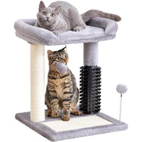 Small 4-in-1 Cat Tree Tower With Self-grooming Brush And Natural Sisal Scratching Post, Soft Plush Cat Bed And Hanging Ball, Suitable For Indoor (Option: Grey)