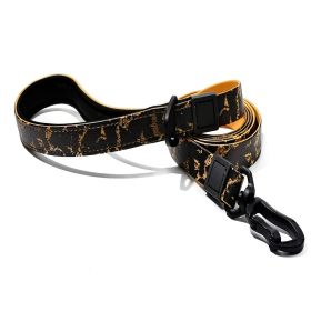 Embossed UV Printed Dog Leash & Collar Set 1.5cm Wide, Waterproof Tear-Resistant Easy To Clean PVC Set, Stylish Patterned Walking Training Gear F (Option: Orange)