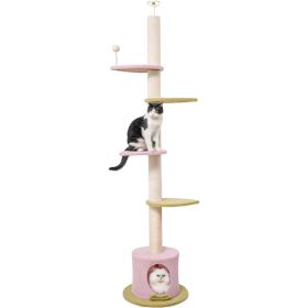 Max & Marlow Cat Tree  Floor-to-Ceiling Adjustable Height, Featuring Carpeted Scratching Posts And Cushioned Platforms For Indoor Cats Pink,Picku (Option: Pink)