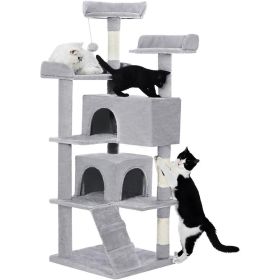 Made4Pets 56-inch Pet Cat Tree For Indoor Cats Multi-Level Cat Tree With 2 Apartments Cat Activity Center With Scratching Posts And Toys Light Gr (Option: Grey)