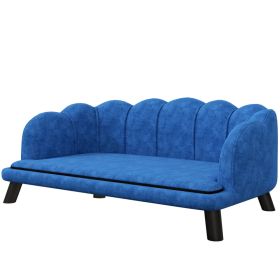 Pearl Design Pet Sofa for Medium and Large Sized Dogs, Pet Bed with Cushion and Solid Wood Legs, Dark Blue (Option: Dark Blue)