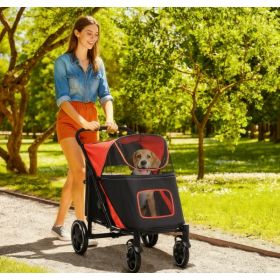 Dog Stroller , One-Click Foldable Pet Stroller, Shock Absorption Wheels, Red (Option: Black Red)