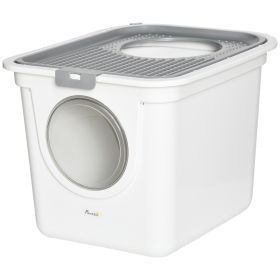 Covered Cat Litter Box, Easy Cleaning Kitty Litter Box with Front Entrance, Top Exit, Scoop, for Odor Control, White (Option: White-570x460x410 mm)
