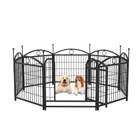 Dog Playpen Indoor 24 inch 8 Panels Metal Dog Pen Pet Dog Fence Outdoor Exercise Pen with Doors (Color: AS PIC)