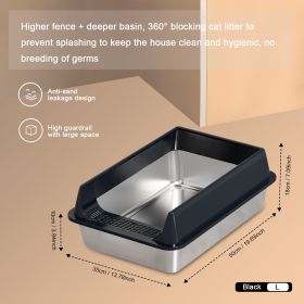 Oversized Stainless Steel Litter Box, Semi-enclosed Splash-proof And Leak-proof Design, Removable Lid, Suitable For Big Cats, And More (Option: M10-Black)