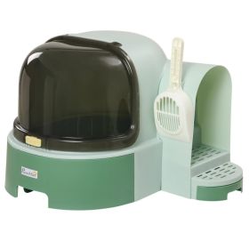Cat Litter Box Easy to Clean Open with Scoop, Green (Option: Green)