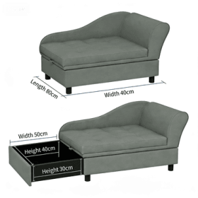 PawHut Pet Sofa Dog Sofa For Small Dogs With Storage, Gray (Option: Gray)
