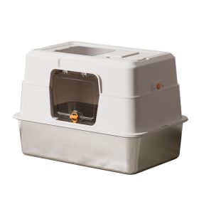 Only Self Pickup---Fully Enclosed Stainless Steel Cat Litter Box (Option: White)