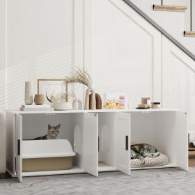 Cat Litter Box Enclosure With Double Room, Scratching Mat For 2 Cats, 57 X 19 X 20, White (Option: White)